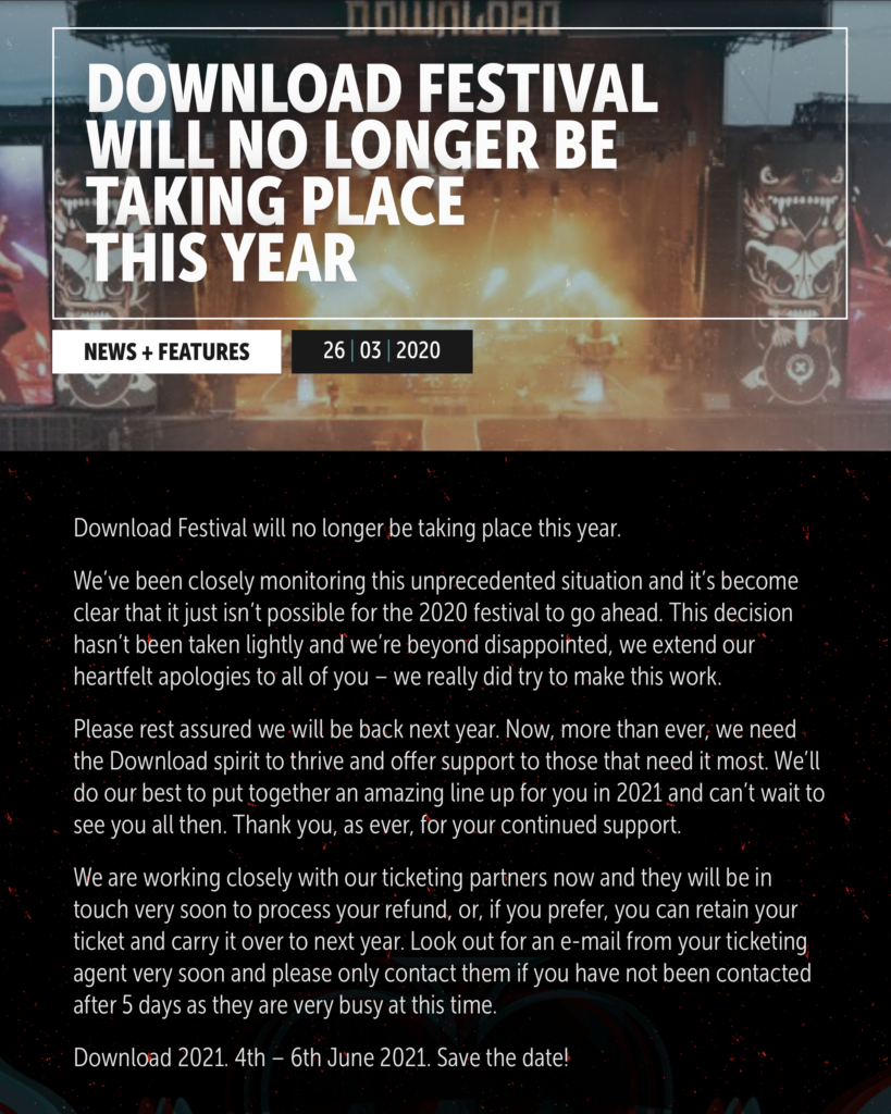Download festival official announcement of cancellation