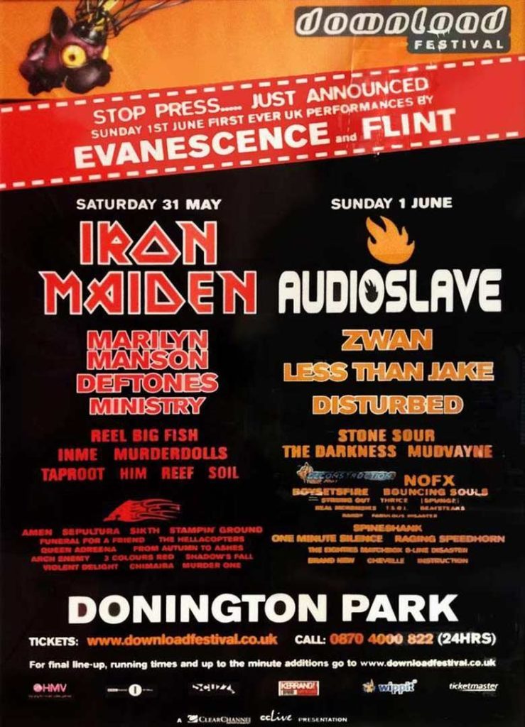 line up poster for download festival 2003