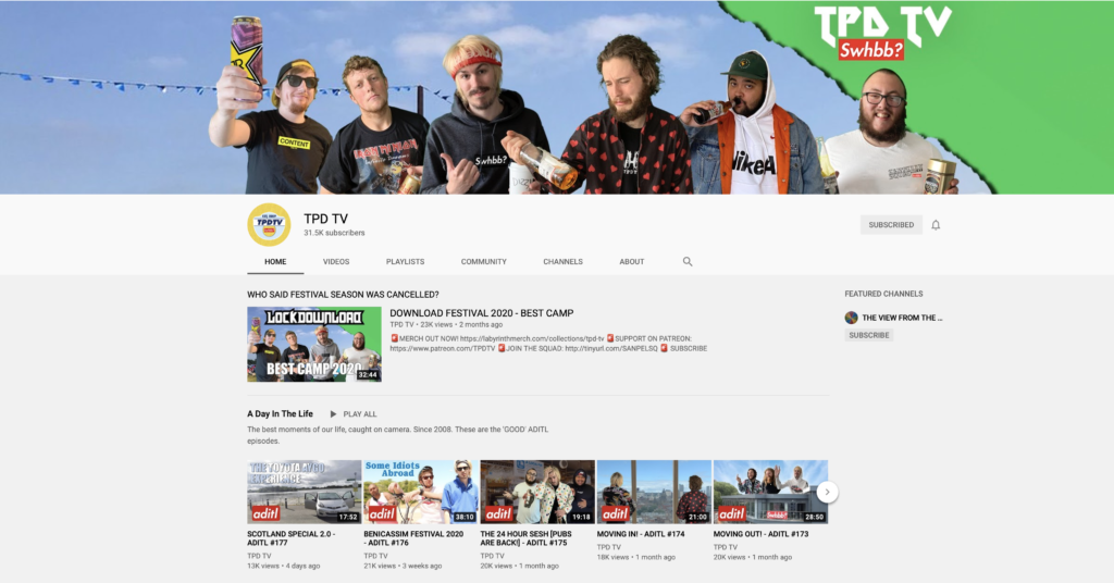 Screenshot of the TPD TV YouTube channel