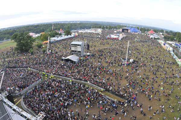 Aerial photograph showing Sonisphere festival with the main and second stage facing each other