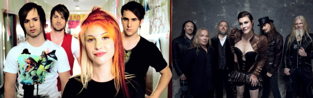 Photos of Members of Paramore and Nightwish next to each other, showing how different they are